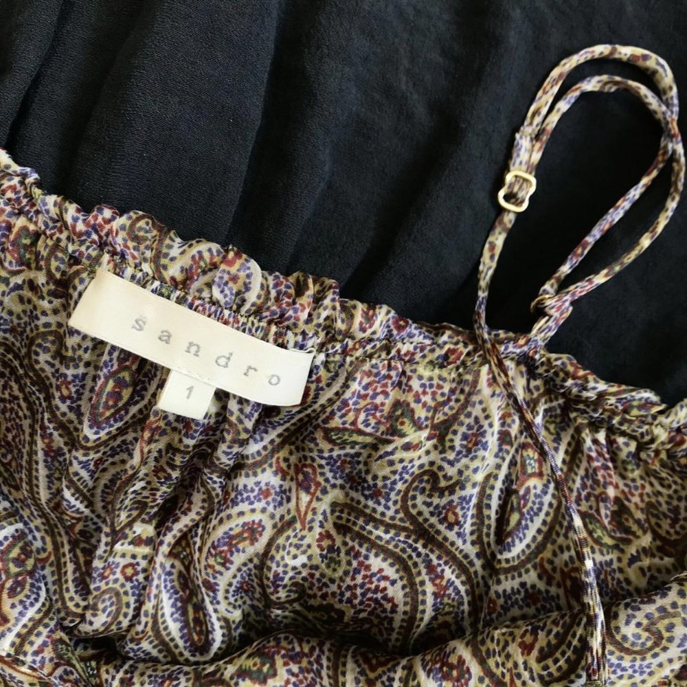 SANDRO Paris frill dress with paisley chiffon top contrasting frill skirt ~s8 XS - Picture 4 of 4